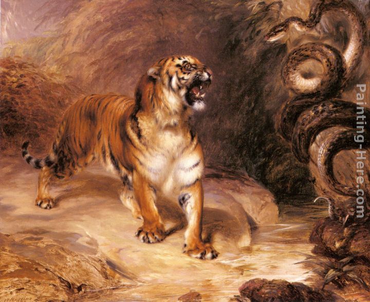 A Tiger and a Serpent painting - William Huggins A Tiger and a Serpent art painting